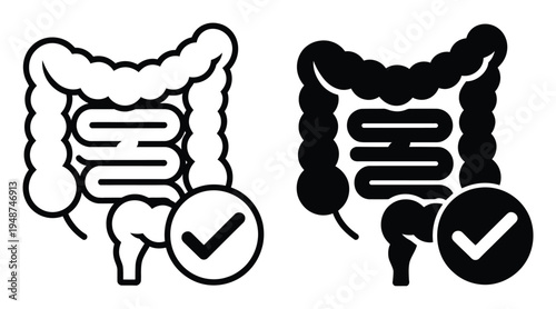 Of healthy intestines with a checkmark, representing good digestive health