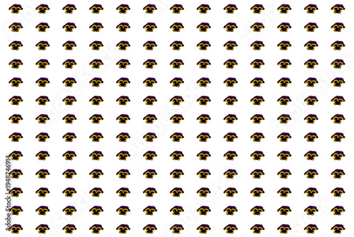 Symmetrically arranged floral pattern of pansy flowers. Suitable for fabric and textile designs. 