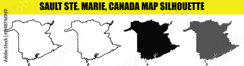 Sault Ste Marie Canada map silhouette isolated on transparent background, set of various map silhouettes