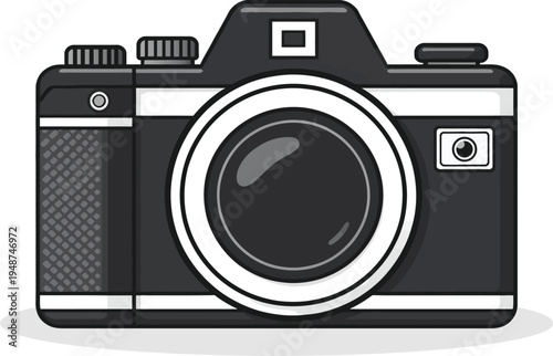 A classic black and white illustration of a vintage camera