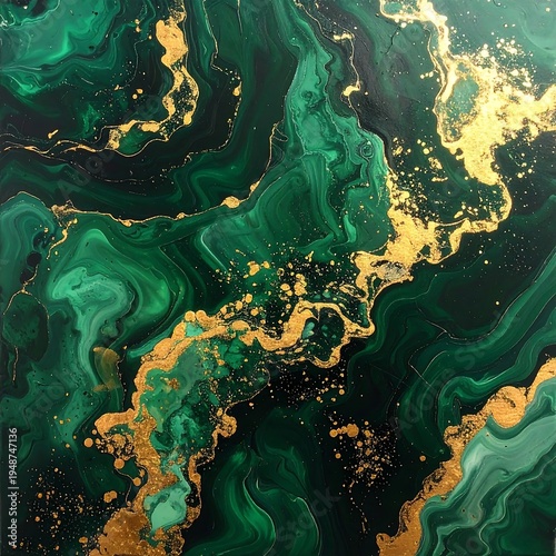 A swirling mix of dark and light green hues with gold accents