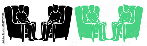 Two people in chairs facing each other, symbolizing conversation or therapy.