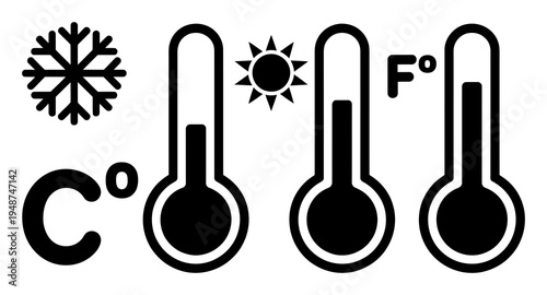 Temperature Thermometer Icons Celsius Fahrenheit Vector Illustration