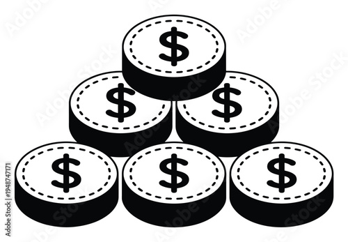 Stack of Six Black and White Dollar Coins in a Pyramid Formation