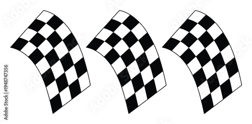 Three Waving Checkered Flags on White Background