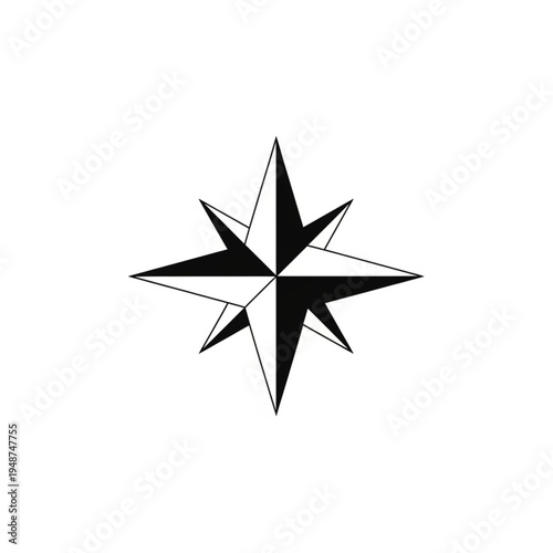 A stylized black and white compass rose symbol indicating direction and navigation.