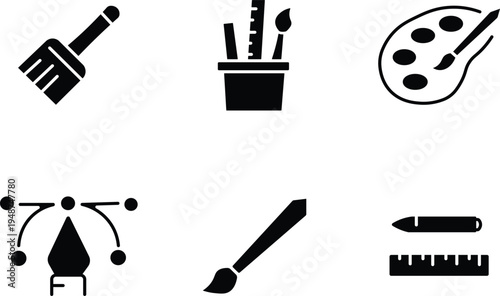 Collection of art supplies and painting tools icons