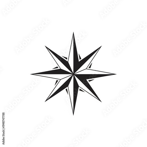 A stylized eight-pointed star, resembling a compass rose, on a white background.