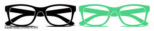 Two pairs of glasses, one black and one green, side by side on a white background.