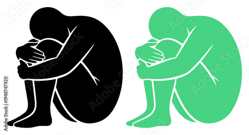 Two simplified figures curled up, representing isolation and inner turmoil