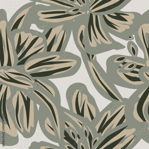 Green And Beige Floral Textile Design Abstract Botanical Pattern For Fashion And Home Decor