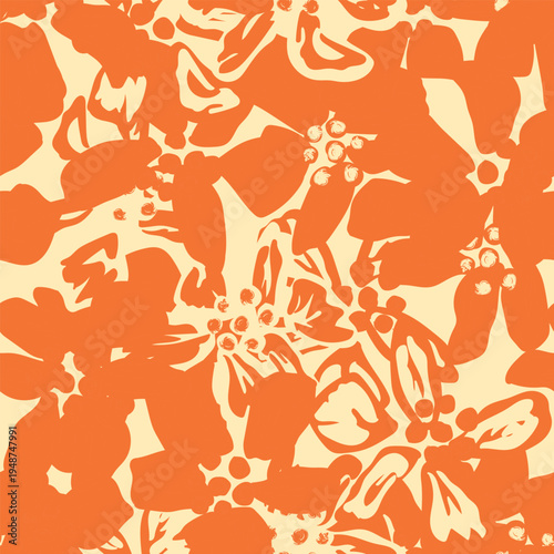 Orange And Cream Floral Fashion Textile Pattern For Homeware And Apparel