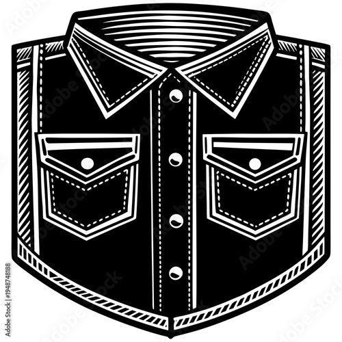 Black denim shirt with white stitching and buttons