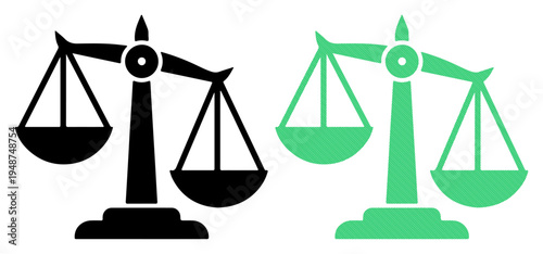 Symbol of justice, balance, and fairness represented by a classic scale in contrasting colors