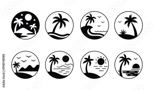 Collection of Circular Tropical Beach and Island Scene