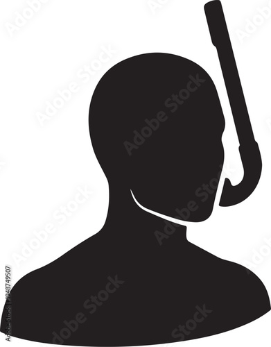 Black silhouette icon of a person snorkeling on a white background