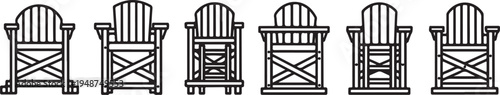 Six wooden chairs with varying designs and structural elements Vector