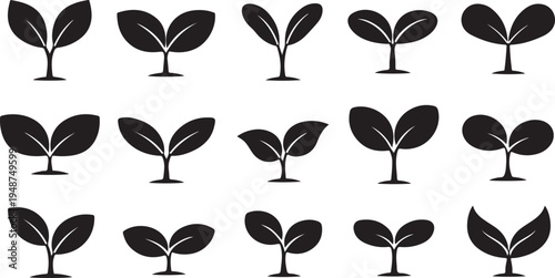Black plant icons on white background in rows pattern