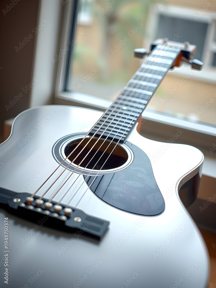 Obraz premium a silver acoustic guitar in a room