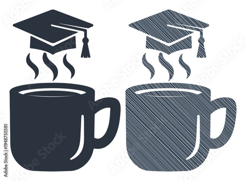 Graduation caps rise from steaming cups, symbolizing the pursuit of knowledge and a rewarding career.