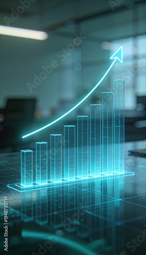 Business finance growth chart graph data digital technology futuristic success hologram analytics glowing arrow upward trend increase in modern office background environment