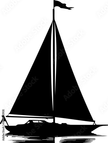 Sailboat Silhouette Vector Illustration Isolated on White Background