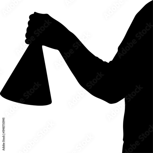 Black Silhouette of a Hand Holding a Megaphone or Bullhorn Symbolizing Communication Protest and Public Announcement Vector Illustration