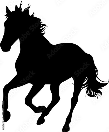 Black Silhouette of a Galloping Horse Vector Illustration Isolated on White Background