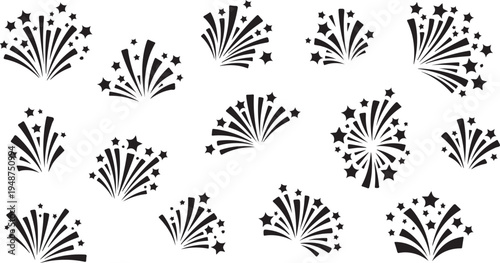 Fireworks Explosions in Black and White Starry Night Sky