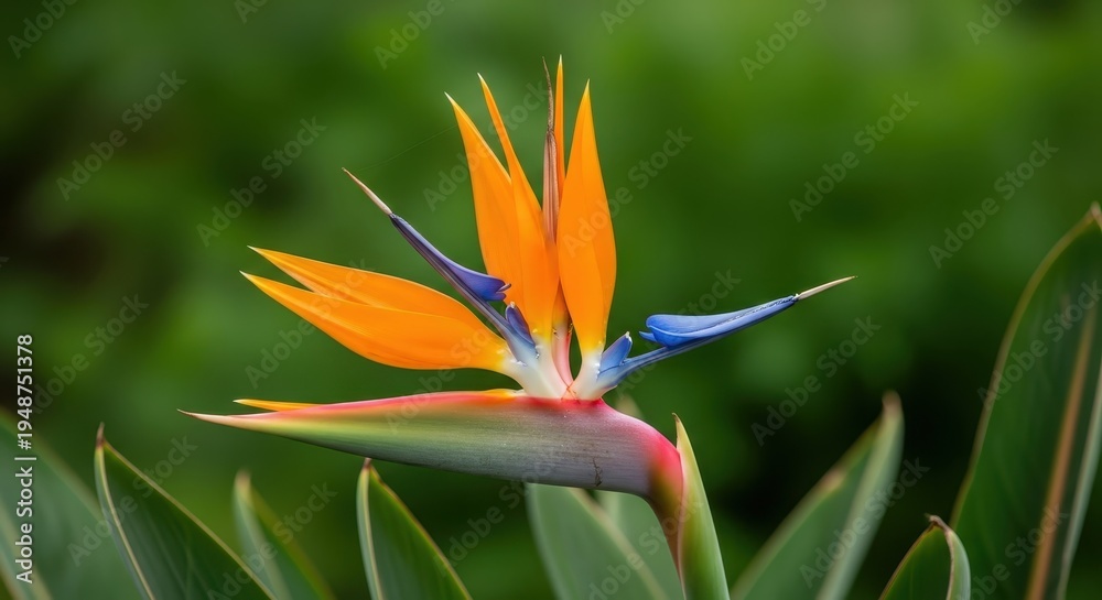 Obraz premium Vibrant Bird of Paradise Flower in Lush Green Setting.