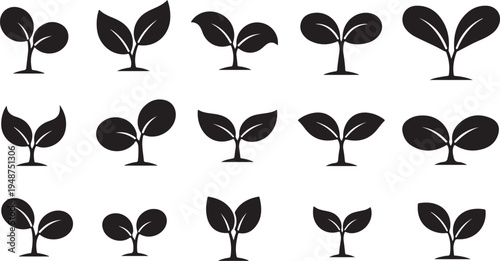 Black and white leaf icons on a clean background