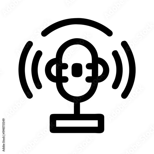 A minimalist linear icon representing a broadcast microphone emitting sound waves for audio media
