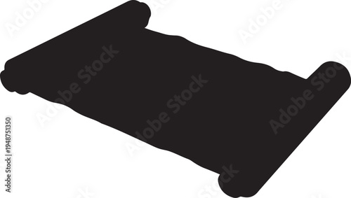 Black silhouette of an open ancient scroll isolated on white background