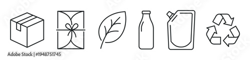 Various line icons representing sustainable packaging, eco-friendly products, and recycling concepts for environmental awareness.