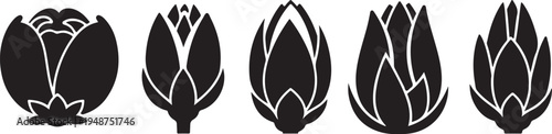 Black and white lotus flower silhouettes on plain background