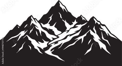 Minimalist Mountain Range Silhouette Black and White Graphic Art