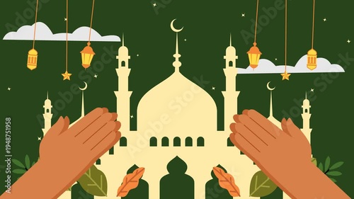 animation hands with islamic greeting gestures. islamic celebration animation. hari raya idul fitri