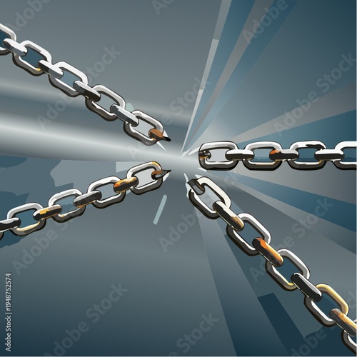 Four metal chains converging towards a central point.