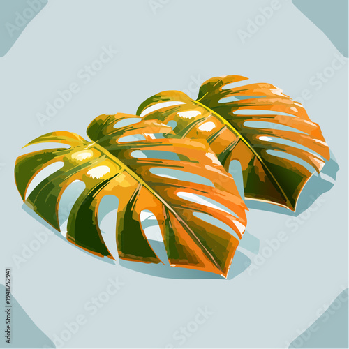 Vibrant Monstera Deliciosa Leaves with Artistic Color Palette.