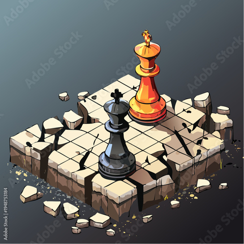 Chess Kings on a Broken Board Symbolizing Strategic Challenge.
