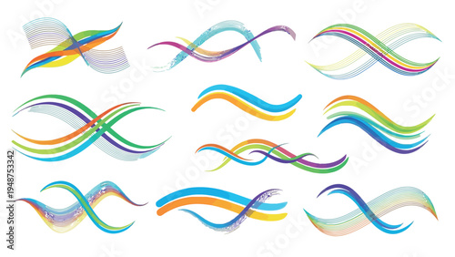 Set of 12 colorful wave ribbons vector
