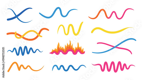 Set of 12 colorful wavy line icons vector