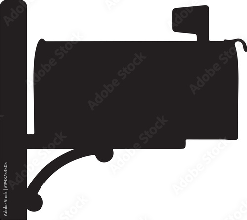 Silhouette of a Traditional Mailbox on a Post with Raised Flag