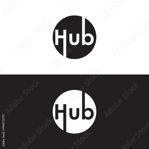 Hub logo design wordmark. Technology connection abstract dot, molecule and biotechnology system graphic design vector illustration. Symbol, icon, creative.