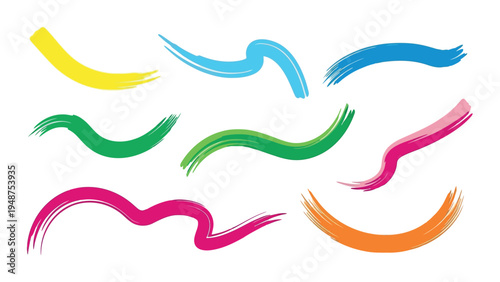Set of 7 colorful brush stroke icons vector