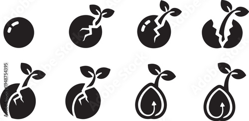 Sprouting seeds and growing plants in various stages illustration