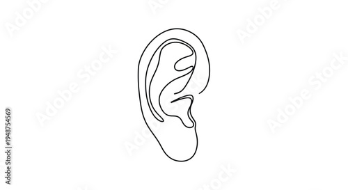 Human Ear Outline, Simple Line Art Representation