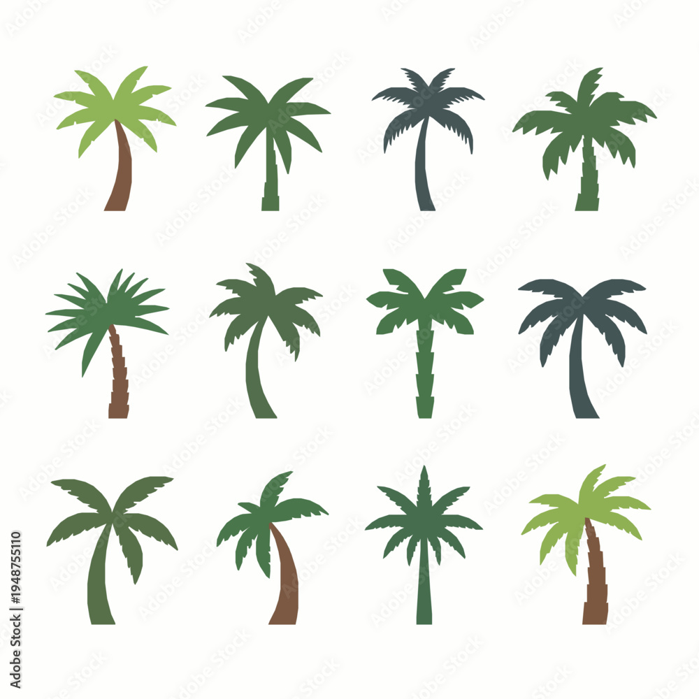 Fototapeta premium Minimal palm tree icon flat vector illustration set EPS10 isolated on white