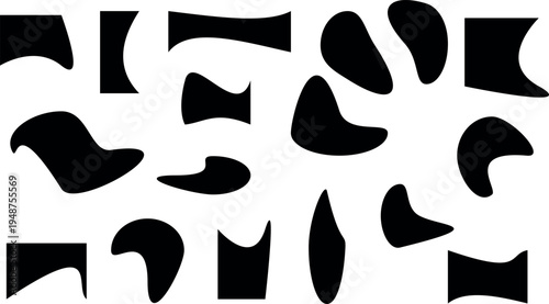 A collection of 15 unique black abstract shapes on a white background