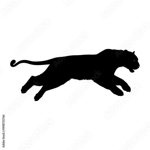Silhouette of a running black panther in motion.